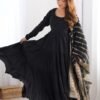 Black Roman Silk Four-Layer Anarkali Gown Set