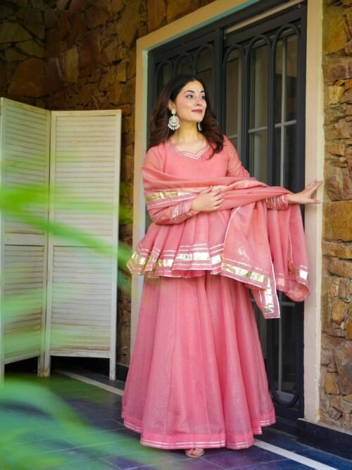 IMG_9443.jpg Elegant Pink Crushed Tissue Fabric Kurta Set