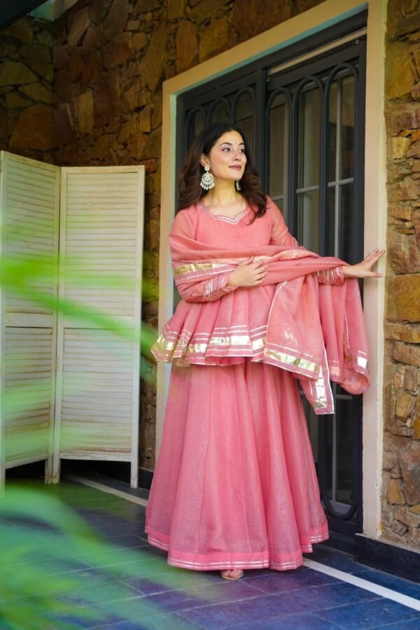 Elegant Pink Crushed Tissue Fabric Kurta Set