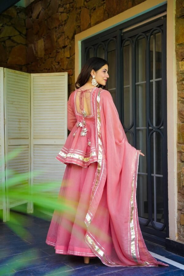 Elegant Pink Crushed Tissue Fabric Kurta Set
