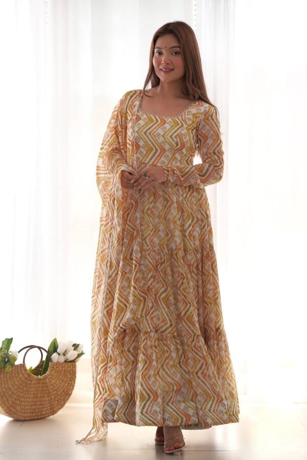 Stunning Multi-Color Heavy Soft Fox Georgette Zigzag Print Anarkali