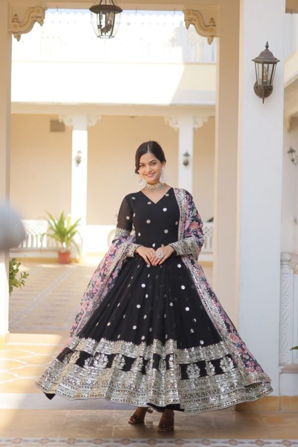 Black Heavy Embroidery Work Gown with Dupatta