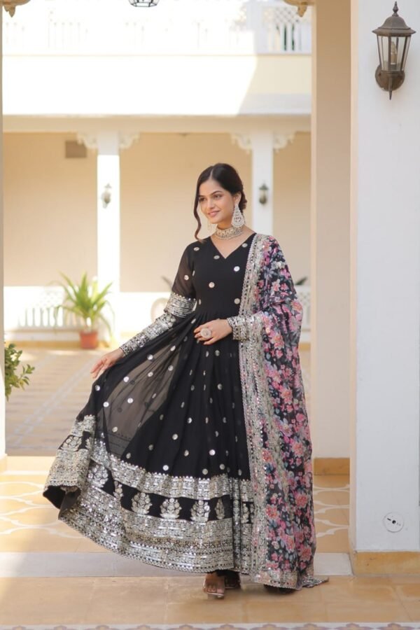 Black Heavy Embroidery Work Gown with Dupatta