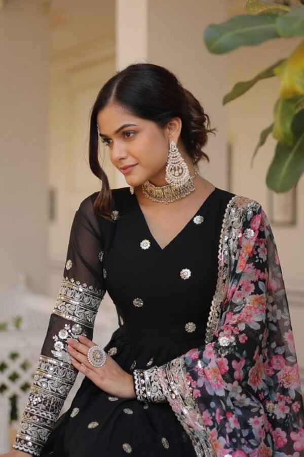 Black Heavy Embroidery Work Gown with Dupatta
