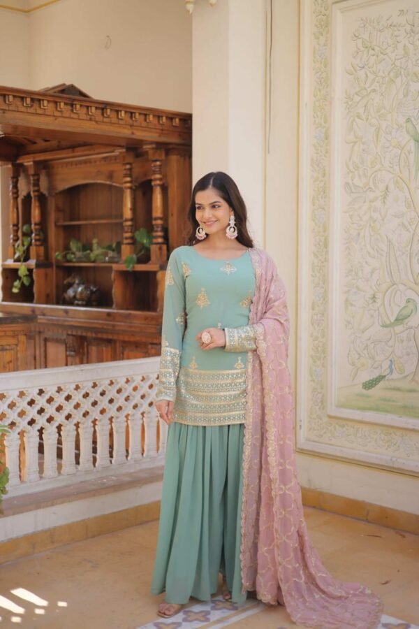 KA-1079GREEN_1.jpg Light Green Palazzo Suit with Dupatta