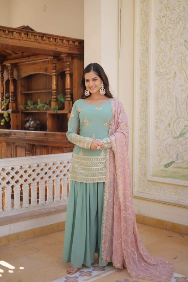 KA-1079GREEN_3.jpg Light Green Palazzo Suit with Dupatta