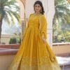 Yellow Wedding Wear Heavy Sequence Work Gown with Dupatta