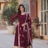 Sophisticated Maroon Zari Sequins Embroidered Gown
