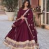 Sophisticated Maroon Zari Sequins Embroidered Gown