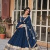 KA-1135_ROYAL_BLUE_1.jpg Royal Blue Faux Blooming Gown with Zari Sequins Embroidery