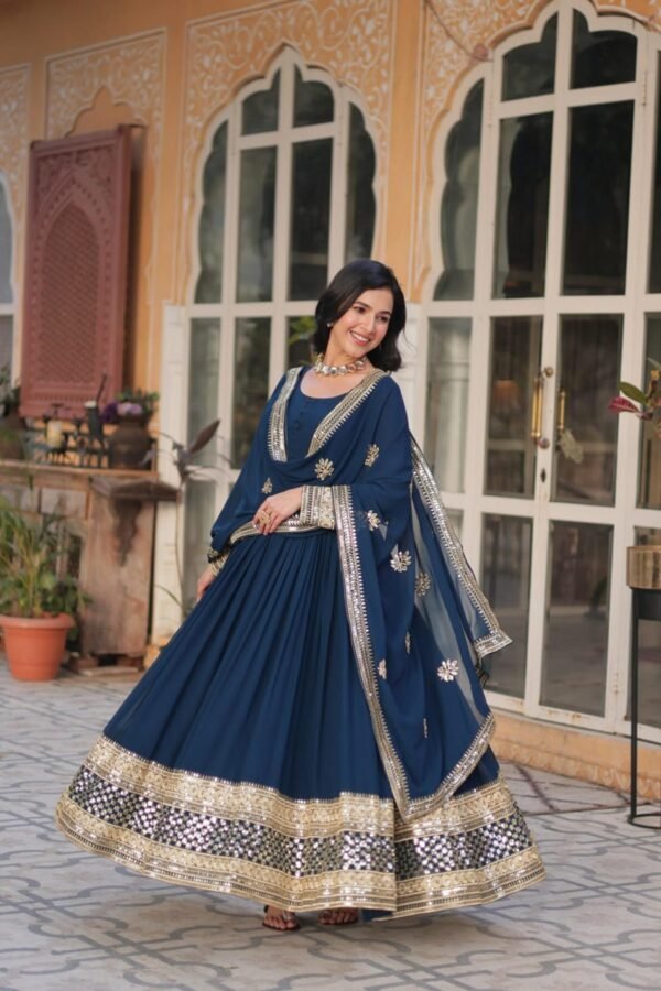 KA-1135_ROYAL_BLUE_1.jpg Royal Blue Faux Blooming Gown with Zari Sequins Embroidery