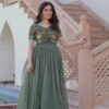 KA-1170_3.jpg Metal Green Jacket Style South Indian Gown Set