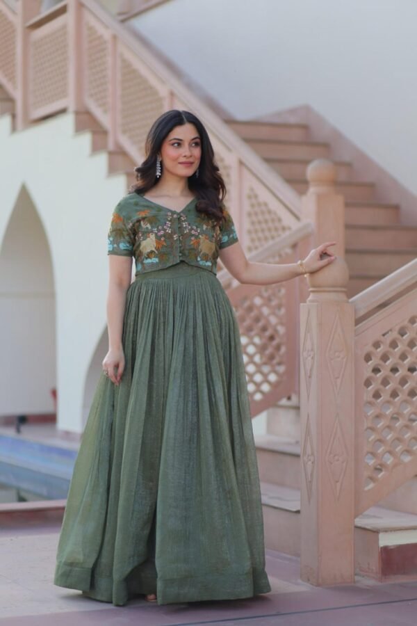 KA-1170_3.jpg Metal Green Jacket Style South Indian Gown Set