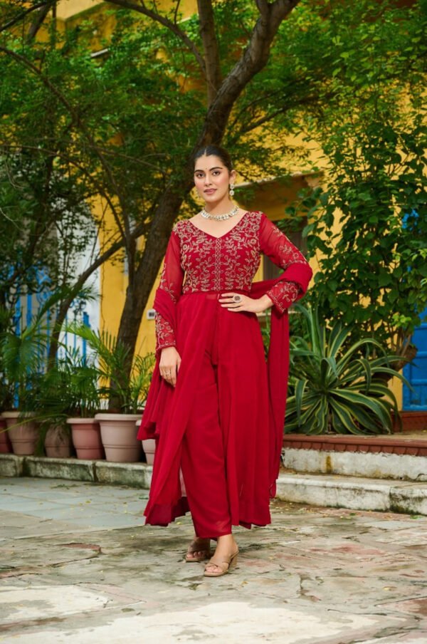 MAROON COLOR DESIGNER KURTI PANT SET