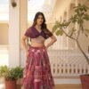 Luxurious Wine Russian Silk with Digital Print Lehenga with Designer Blouse