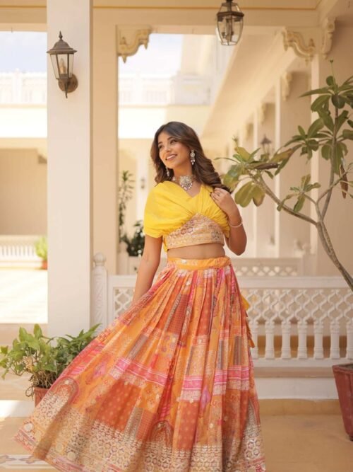 Suratikart Yellow Silk Lehenga with Designer Blouse