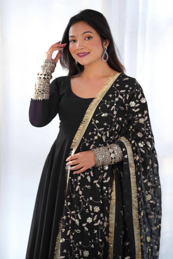 KB-241BLACK_2.jpg Timeless Black Georgette Gown Ensemble Luxurious Embellishments