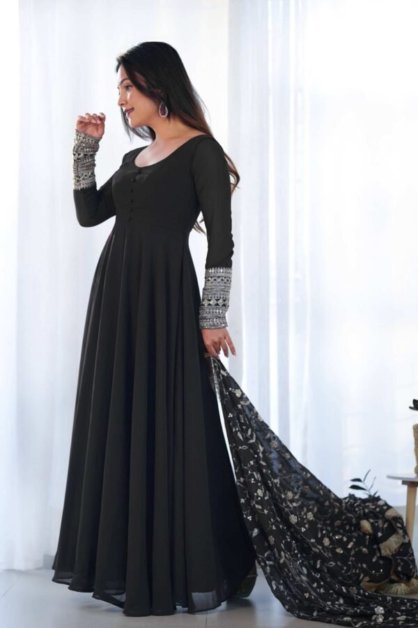 KB-241BLACK_3.jpg Timeless Black Georgette Gown Ensemble Luxurious Embellishments