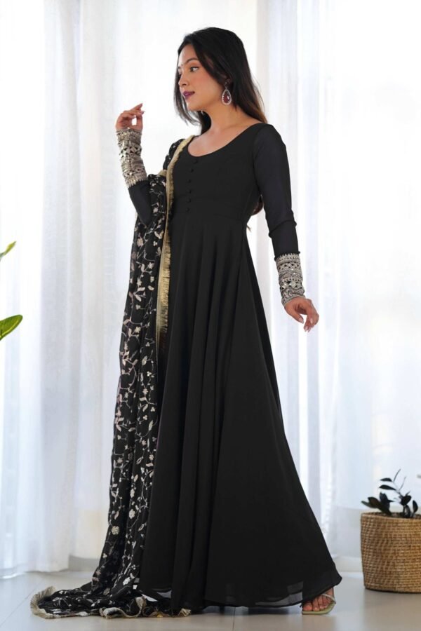 KB-241BLACK_4.jpg Timeless Black Georgette Gown Ensemble Luxurious Embellishments