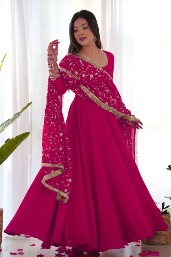 KB-241RANIPINK_1.jpg Dazzling Pink Georgette Gown Set Unforgettable Style