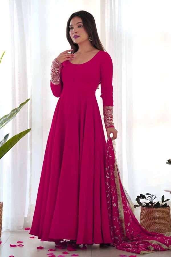 KB-241RANIPINK_2.jpg Dazzling Pink Georgette Gown Set Unforgettable Style