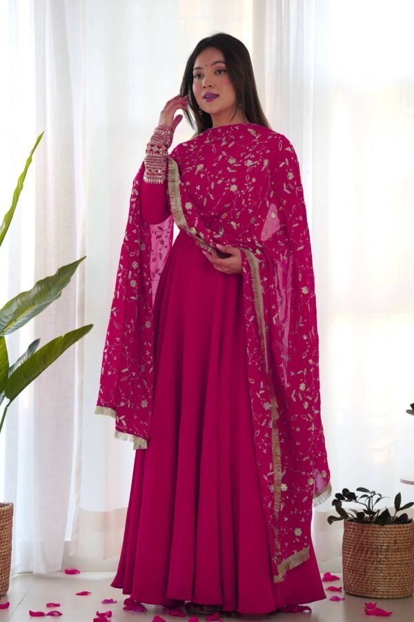 KB-241RANIPINK_4.jpg Dazzling Pink Georgette Gown Set Unforgettable Style