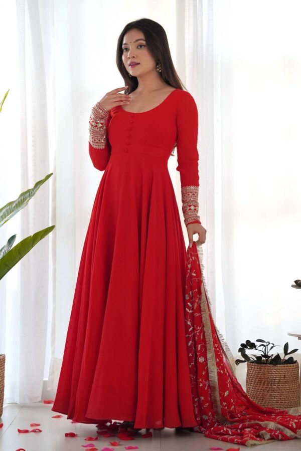 KB-241RED_3_87da4458-33ae-4db9-8e43-ddb1c4bc859a.jpg Gourgeous Red Color Georgette Gown Full Set with Embroidered Dupatta