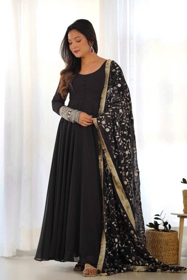 KB-241_BLACK_6.jpg Timeless Black Georgette Gown Ensemble Luxurious Embellishments