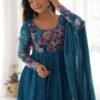 Luxurious Turkish Floral Printed Organza Anarkali Suit Set with Dupatta