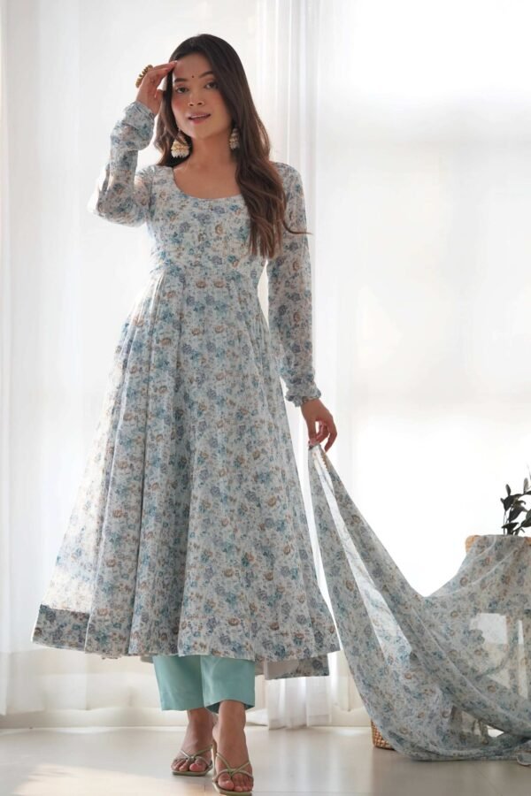 KB-262_2.jpg Exquisite Sky Blue Chiffon Anarkali Suit with Floral Print Dupatta