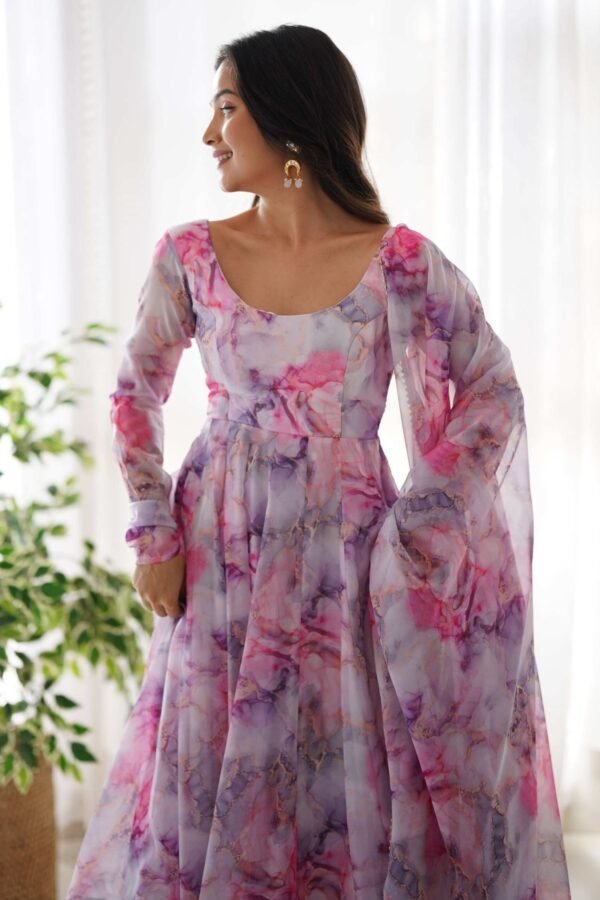 KB-263_1.jpg Exquisite Pink Organza Floral Print Anarkali Suit with Dupatta