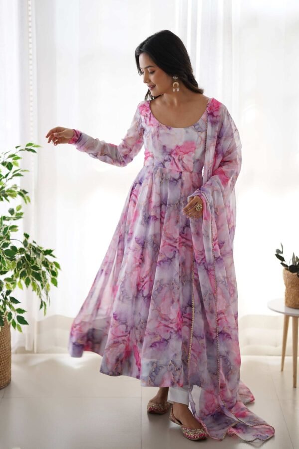 KB-263_4.jpg Exquisite Pink Organza Floral Print Anarkali Suit with Dupatta