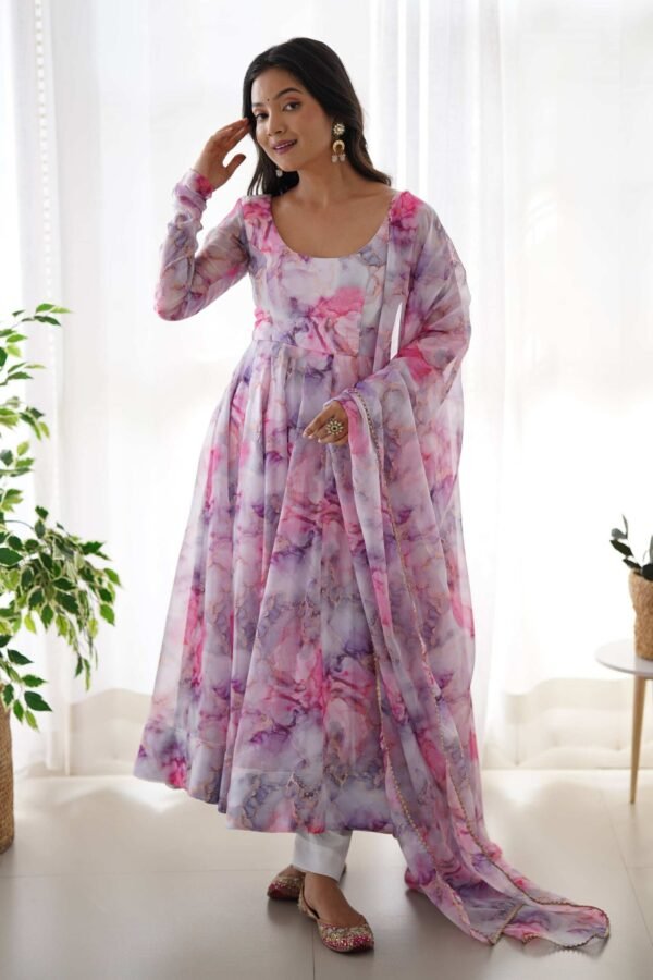 KB-263_5.jpg Exquisite Pink Organza Floral Print Anarkali Suit with Dupatta