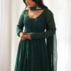 KB-264BOTTLEGREEN_1.jpg Exquisite Bottle Green Laheriya Print Georgette Anarkali Suit with Dupatta
