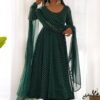 KB-264BOTTLEGREEN_2.jpg Exquisite Bottle Green Laheriya Print Georgette Anarkali Suit with Dupatta