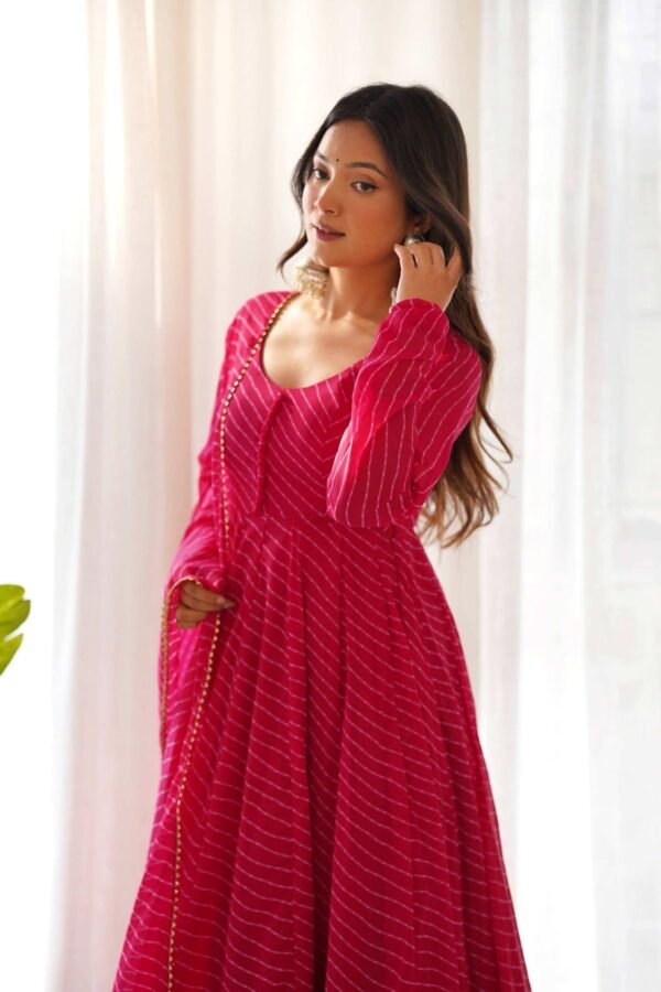 KB-264RANIPINK_1.jpg Vibrant Rani Pink Georgette Laheriya Print Anarkali Suit with Dupatta