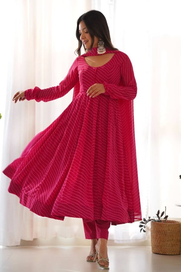 KB-264RANIPINK_3.jpg Vibrant Rani Pink Georgette Laheriya Print Anarkali Suit with Dupatta