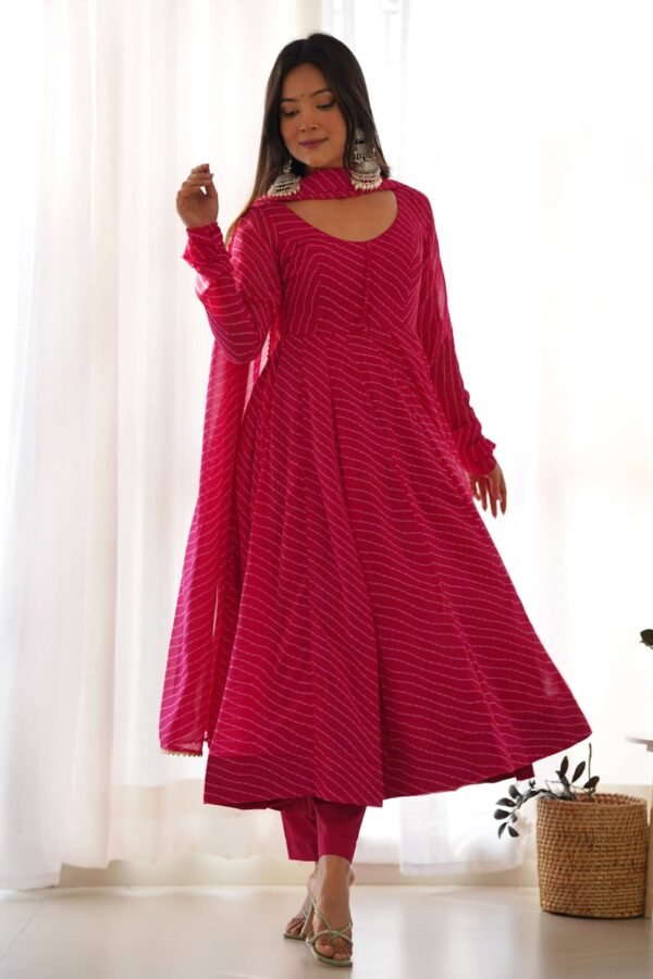 KB-264RANIPINK_4.jpg Vibrant Rani Pink Georgette Laheriya Print Anarkali Suit with Dupatta