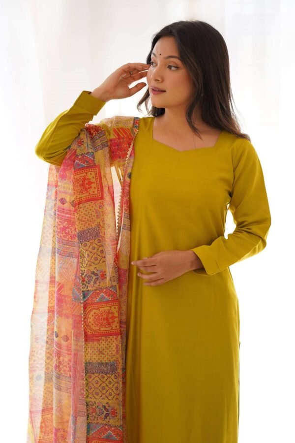 Mustard Viscose Straight Kurta Set for Office Wear