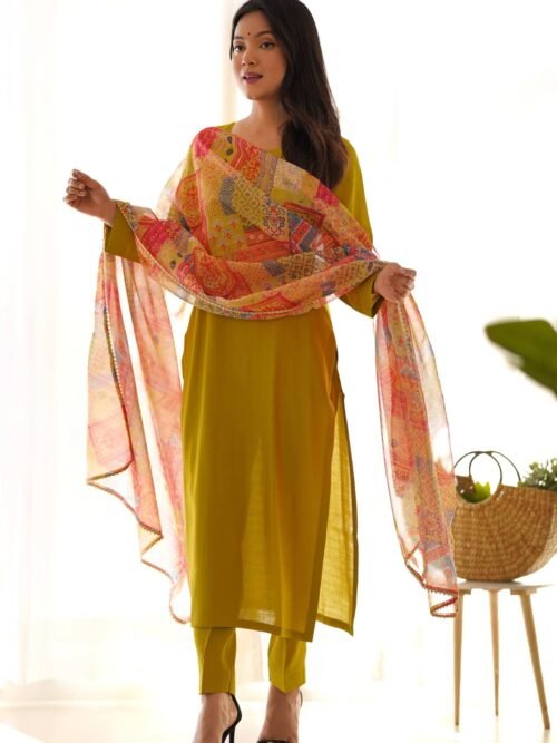 Mustard Viscose Straight Kurta Set for Office Wear
