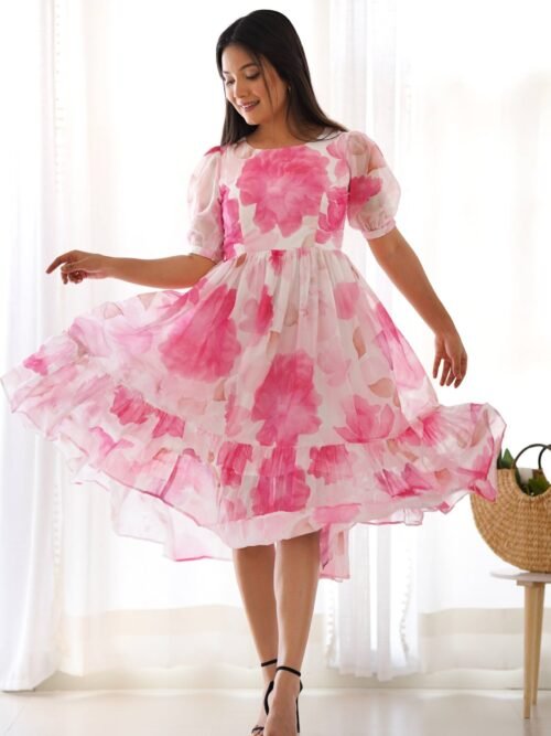 White Floral Georgette One-Piece Dress