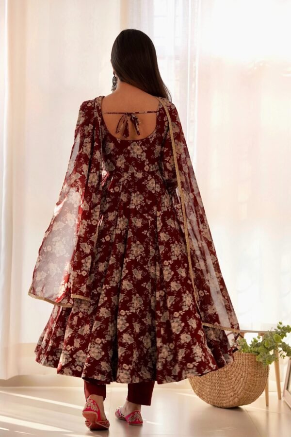 KB-271MAROON_2.jpg Elegant Multi Floral Print Fox Georgette Anarkali Suit Set