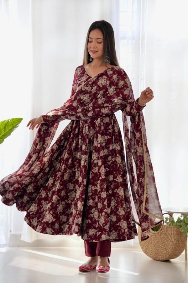 KB-271MAROON_3.jpg Elegant Multi Floral Print Fox Georgette Anarkali Suit Set