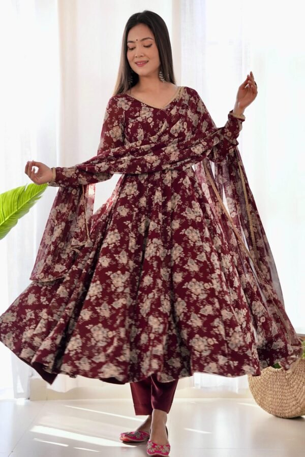 KB-271MAROON_4.jpg Elegant Multi Floral Print Fox Georgette Anarkali Suit Set