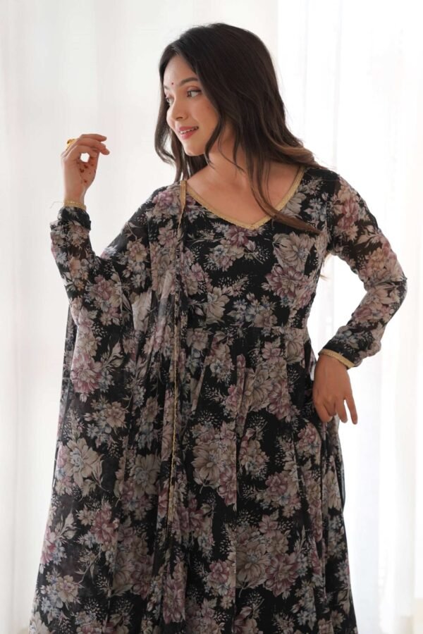 KB-271_1.jpg Black Floral Georgette Anarkali Suit Set with Dupatta
