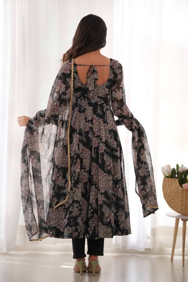 KB-271_3.jpg Black Floral Georgette Anarkali Suit Set with Dupatta