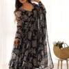 KB-271_4.jpg Black Floral Georgette Anarkali Suit Set with Dupatta