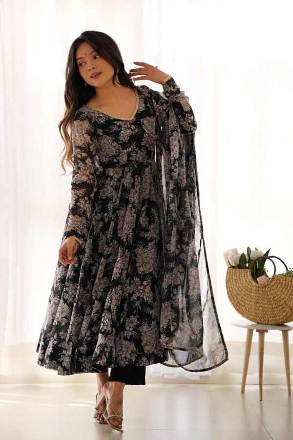 KB-271_4.jpg Black Floral Georgette Anarkali Suit Set with Dupatta