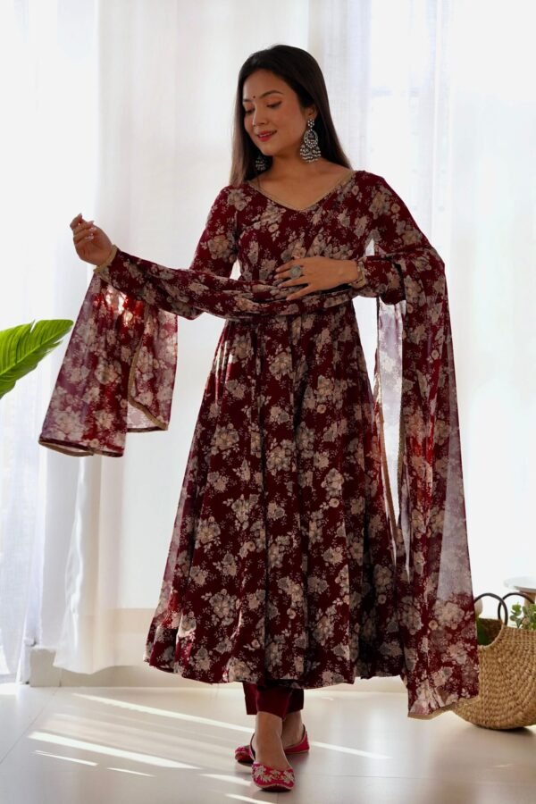 KB-271_DARKMAROON_3.jpg Elegant Multi Floral Print Fox Georgette Anarkali Suit Set