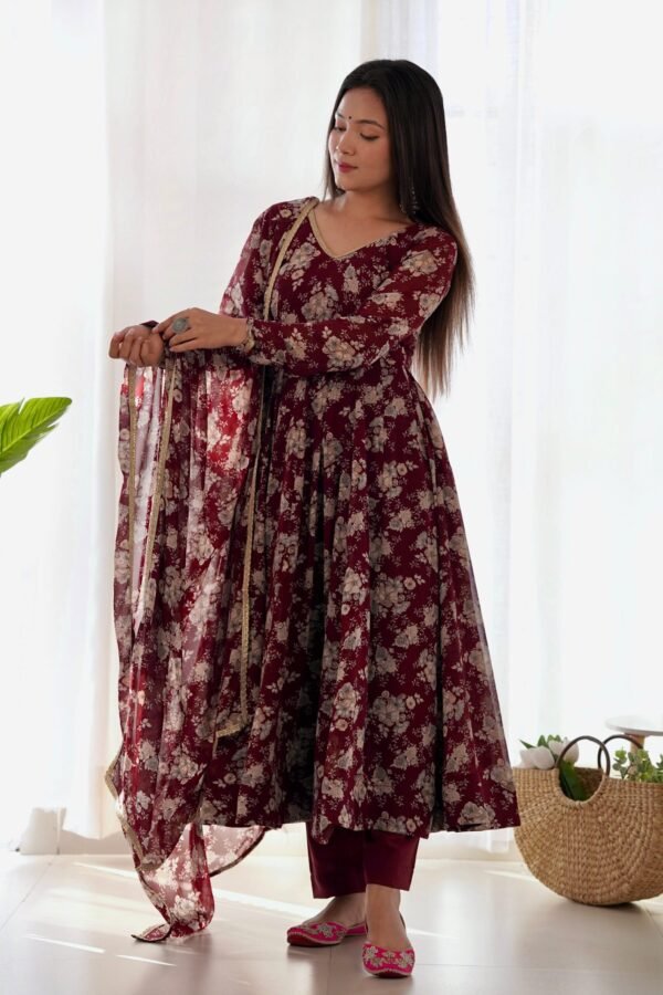 KB-271_DARKMAROON_6.jpg Elegant Multi Floral Print Fox Georgette Anarkali Suit Set